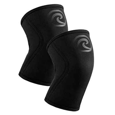 Immagine di Rehband Benda per ginocchio Powersport, fascia Cross Fit e allenamento pesante in neoprene da 5 mm, Colore:Carbon/Nero 1 Paio, Misura:L