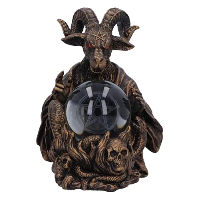 Immagine di Nemesis Now Orbuculum of the Baphomet Statuetta luminosa a sfera, 16 cm, resina, bronzo, pentagramma di Baphomet, &amp; Orb, fuso in resina alta qualità, rifinito bronzo