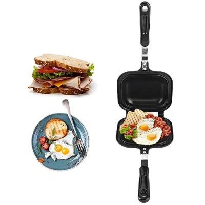 Immagine di Padella a Doppia Faccia,Creatore di Panini da Campeggio,Piastra Waffles Macchine per Waffle,Padella Toast Antiaderente,Tostapane Panini, Piastra Multifunzione Colazione