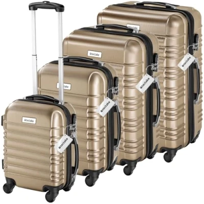 Immagine di TecTake® Set di 4 Valigie Rigide Mila, Trolley Inseribili con Rotelle Girevoli a 360, Maniglia Telescopica Regolabile, Spazio Interno Espandibile, Robusta, Bilancia, Etichette Champagne