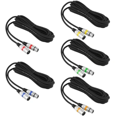Immagine di QWORK® 2 Pezzi 5M Cavi XLR, 3 Pin Cavo per Microfono XLR Maschio a Femmina, Microfono, Altoparlanti, Mixer Audio