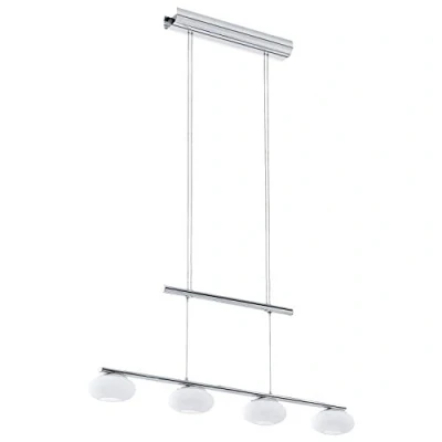 Immagine di Eglo lampada LED a sospensione Aleandro 1, luce con 4 luci per sala da pranzo, metallo cromato e vetro bianco, illuminazione cucina bianco caldo