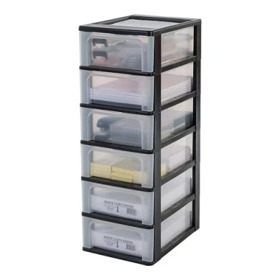 Immagine di Iris Ohyama Cassettiera in Plastica, Portaoggetti, 6 Cassetti Medi, Nero, Apertura Facile, Formato A4, A5 e A6, Organizzatore, Per Ufficio, Scuola, Cartoleria, Senza BPA, Contenitore, OCH 2006