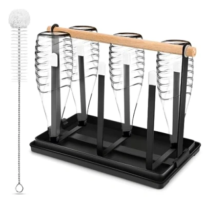 Immagine di Royouzi Portabottiglie per SodaStream, 6 supporti bottiglie, scolapiatti bottiglie e tazze (nero)