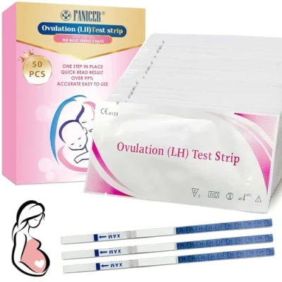 Immagine di 50 Pezzi Test Ovulazione, di Sensibilità Ottimale,Test Fertilità Donna, Ottimale da 25 miu/ml, Monitoraggio Attendibile del Ciclo, Risultato Affidabile e Rapido