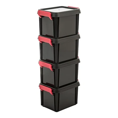 Immagine di Iris Ohyama, Scatola portaoggetti in plastica, garage 2L, Lotto di 4, Impilabile, MBX 2, Nero, Clip chiusura L22,5 x P17 A14,5 cm
