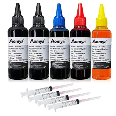 Immagine di Aomya Kit di ricarica universale per stampanti HP Canon, Epson, Brother, Lexmark, 500 ml, compatibile con cartucce CISS CIS System 4 Color Set anelli gratuiti (2BK, C, M, Y)