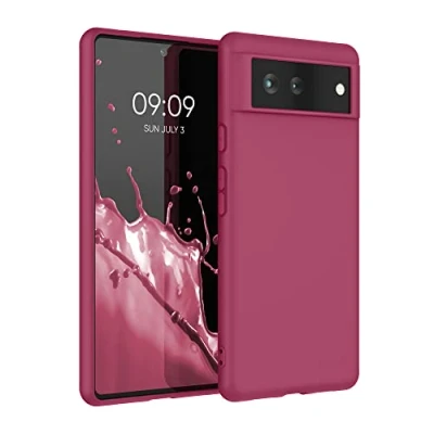 Immagine di kwmobile Custodia Compatibile con Google Pixel 6 Cover Back Case per Smartphone in Silicone TPU Protezione Gommata fucsia ciliegia