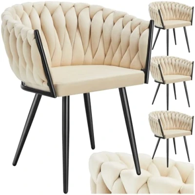 Immagine di TecTake® Set di 4 Sedie da Pranzo con Braccioli, Soggiorno in Velluto Extra Fine, Design Elegante a Nodo, Poltrone Morbida Imbottitura, per Sala Versatili Sabbia