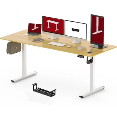 Immagine di SANODESK 180x80cm Scrivania Regolabile in altezza, Standing Desk, elettrica per Computer con Gancio, Blocco Bambini, Funzione di Memoria Ufficio e Casa Acero