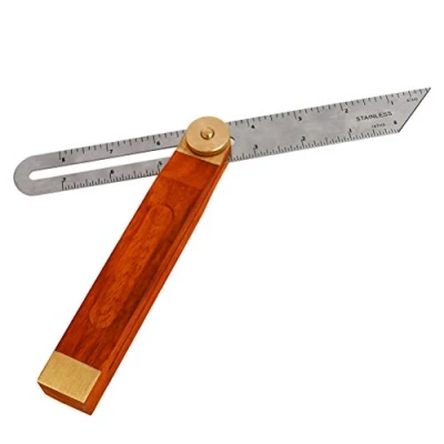 Immagine di Falsa Squadra da Falegname Regolabile Multifunzionale Scorrevole Metrico/Imperiale, Squadrette Carpentieri Combinata Acciaio, 20CM, Impugnatura in Legno Solida de QLOUNI