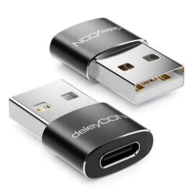 Immagine di deleyCON Adattatore da USB C A [2 Pezzi] Presa Connettore per PC Computer Laptop Notebook Alluminio Nero