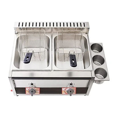 Immagine di Deep Fryer friggitrice a Gas Doppia bombola da 20 Litri, Professionale in Acciaio Inossidabile con Paletta per cestello Cucina Cucinare la Famiglia