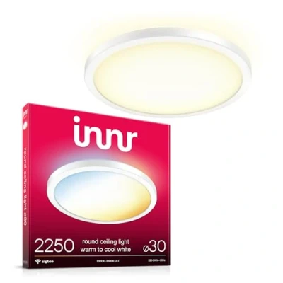 Immagine di innr Smart Plafoniera LED Soffitto, Zigbee, Funziona con Hue* e Alexa (Bridge Richiesto), Lampadario Bianca Calda Fredda, Lampada Cameratta Dimmerabile, 30cm, 2250 lumen