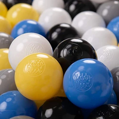 Immagine di KiddyMoon 100 ∅ 6CM Palline Morbide Colorate per Piscina Bambini Fatto in EU, Nero/Bianco/Grigio/Blu/Giallo