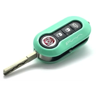 Immagine di Nordecco Custodia per chiave Fiat 500, 500C, 500L, Abarth, Grande Punto, Brava, Panda Stilo, Linea, con 3 pulsanti, colore: verde menta