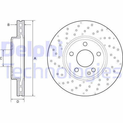 Immagine di DELPHI BG4657C Disco freno 295 28 5 ventilato, forato rivestito ad alto tenore di carbonio senza cuscinetto ruota, anello sensore ABS