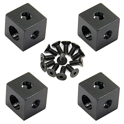 Immagine di Zeberoxyz 4 pz staffa angolare cubo nero con viti serie 2020 alluminio blocco per slot 6 mm profilo estrusione accessori stampante 3D (4 angolo viti)