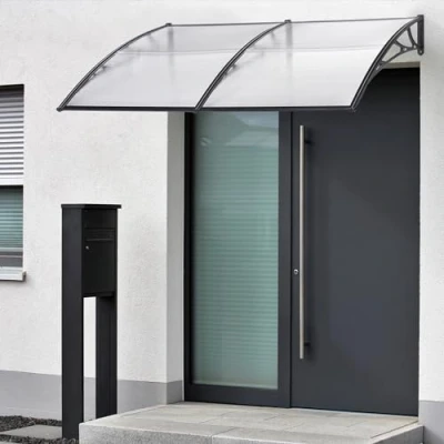 Immagine di [en.casa] Pensilina Esterna per Ingresso 300 x 100 cm Tettoia Riparatore in Policarbonato Copertura Trasparente e Supporto Nero