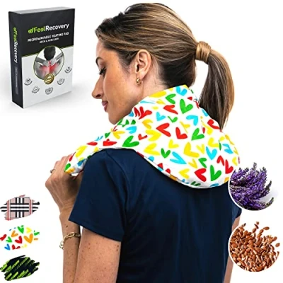 Immagine di Cuscino Termico Semi Cervicale per Microonde Riscaldante Collo (60x22 cm) Scaldacollo la Nuca e Spalle con Federa Esterna Lavabile in Cotone 100% Fiori di Lavanda (Oxford)