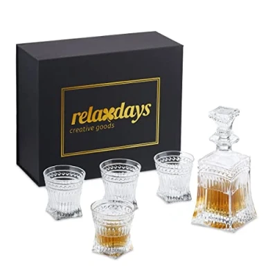 Immagine di Relaxdays Whisky, Caraffa da 500 ml, 4 Bicchieri 240 Decanter Cognac, Confezione Regalo, Trasparente, Set 5 pz