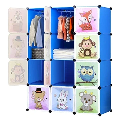 Immagine di BRIAN &amp; DANY Armadio Modulare Bambini, Portatile Guardaroba, Armadietto in Moduli Plastici, 8 Cubo e 2 Aree di Sospensione, Blu, 110 x 47 147 cm