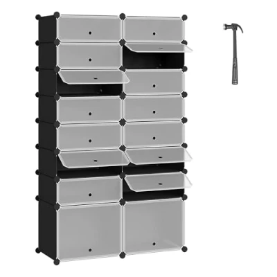 Immagine di WOLTU Scarpiera DIY Porta Scarpe Salvaspazio Armadio da Ingresso Mobiletto Modulare Organizzatore in Platica Nero SR0053sz+SR0053sz TR