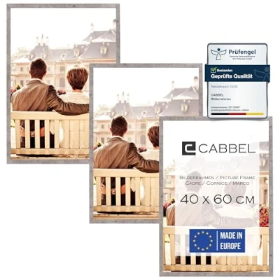 Immagine di CABBEL confezione da tre (3 pezzi) cornici 40x60 cm in legno MDF Grigio (Calcestruzzo) con vetro Plexi infrangibile/Moderno
