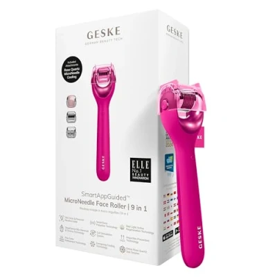 Immagine di GESKE Roller viso microaghi SmartAppGuided™ 9 in 1 con quarzo rosa Dispositivo microneedling professionale per