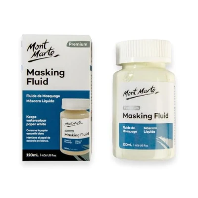 Immagine di Mont Marte Fluido per mascheratura Premium 120ml, liquido mascherante acquerello, mantiene le aree prive di colore e i bordi nitidi, resiste all&#039;acquerello, all&#039;inchiostro alle colate