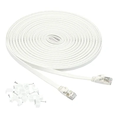 Immagine di Amazon Basics Cavo patch per connessione internet, piatto RJ45 Cat 7, 10 Gigabit ethernet 9 m, Bianco