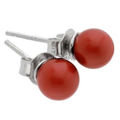 Immagine di orecchini con Diaspro rosso, pietre preziose, sfera/perle di diametro 6 mm, argento 925, metallo Pietra semipreziosa, rosso