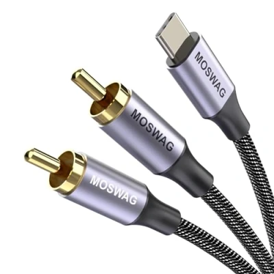 Immagine di MOSWAG Cavo Audio da USB C a RCA,Cavo 2RCA Tipo RCA Maschio Y Splitter con Chip DAC compatibile Pad Pro 2018,Google Pixel 3/2 MacBook Moto Z,Google