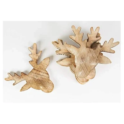 Immagine di Sass &amp; Belle Sottobicchiere in Legno di Mango, a Forma Testa Cervo, Set da 6, Colore: Marrone