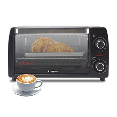 Immagine di Beper 90.882 Fornetto Elettrico 12L, Elementi Riscaldanti al Quarzo, Temperatura Regolabile fino a 230C, Timer 30 Minuti, Autospegnimenti, Nero, 35.5 x 28 19.4 cm