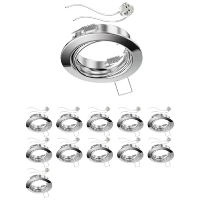 Immagine di ledscom.de 12 pezzi cornice da incasso a soffitto FERE cromata orientabile (LED/alogena/MR16/50mm) incl. presa GU5.3