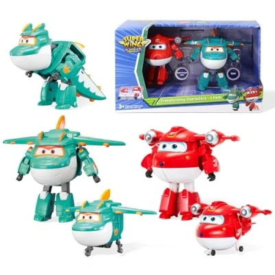 Immagine di Super Wings 5&quot; Transforming Characters 2 Pack Supercharged Jett + Tino, giocattolo Transformer per bambini e bambine di 3 anni oltre