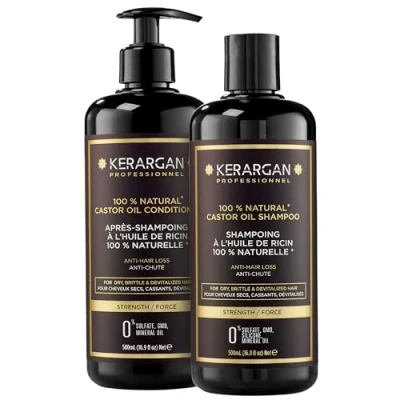 Immagine di Kerargan Duo Anti Caduta Shampoo &amp; Balsamo all&#039;Olio di Ricino per Capelli Secchi, Fragili, Devitalizzati Favorisce la Crescita Senza Solfati, Silicone, GMO 2x500 ml