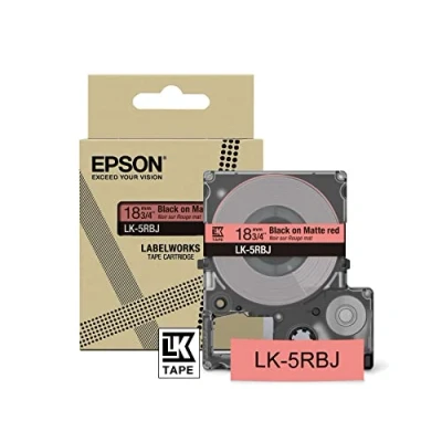 Immagine di Epson LabelWorks LK 5RBJ Cartuccia a nastro per etichettatura compatibile con LW C610 e C410 Rosso/nero opaco 18mm