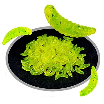 Immagine di Senven 100Pcs artificiale pane vermi, esca in silicone morbido bionico, pesca al verme, simulata, Plastica morbida ecologica verde.