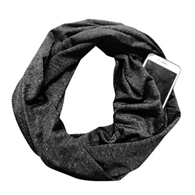 Immagine di Antcher sciarpa unisex Infinity con tasca cerniera colorata viaggio Wrap Scialle (nero)