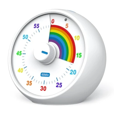 Immagine di timer visivo per bambini, cucina dell&#039;ufficio della classe 60 minuti countdown timer, desktop strumento di gestione del tempo silenzioso, arcobaleno (Bianco)