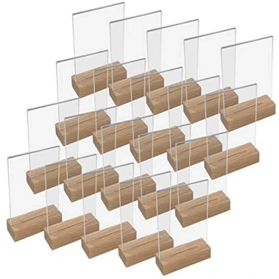 Immagine di HMF 46940 Espositore da Tavolo in Acrilico con Base Legno 20 Pezzi DIN A6 Verticale Trasparente