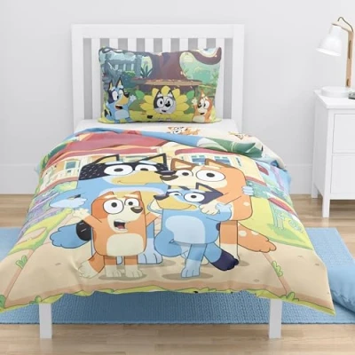 Immagine di MTOnlinehandel Bluey, biancheria da letto 100 x 135 cm, 40 60 100% cotone, per bambini e bambine, con chiusura lampo
