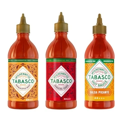 Immagine di Tabasco Squeeze Salsa Piccante Multipack Sriracha, Buffalo e Picante Set di salse piccanti con 3 bottiglie facili da spremere 256 ml Senza glutine, conservanti grassi