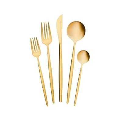 Immagine di Karaca Orion Gold Coltello da posate, 30 pezzi, cucchiai, forchette dessert, Set di posate Sano e igienico, design moderno