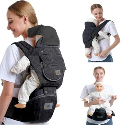 Immagine di Neonati Ergonomico, Porta Bambino da 3 36 Mesi(Inferiore a 20kg) con Sedile Multiposizione, Marsupio Neonato Flip Advanced Convertibile Trasporto frontale e dorsale Cinghie regolabili (Grigio scuro)