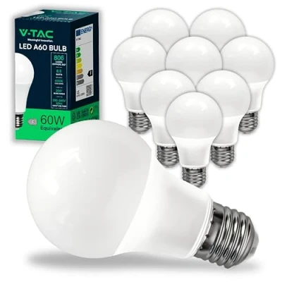 Immagine di V TAC 10x Lampadine LED di Nuova Generazione con Attacco E27 8,5W (Equivalenti a 60W) A60 equivalente in pollici A19 806 Lumen 4000K Luce Bianca Naturale, L&#039;imballo può variare