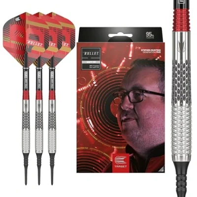 Immagine di Target Darts Stephen Bunting G5 95% Tungsten Dart Set (18G), Freccette con Punta Morbida Edizione per Giocatori di Generazione 5 Punte Pixel, elettroniche