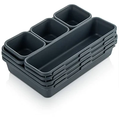 Immagine di com four® Set di scatole immagazzinamento da 8 Pezzi organizzatore cassetti in 3 Misure Scatola per cassetti, scaffali e armadi (8 Nero)